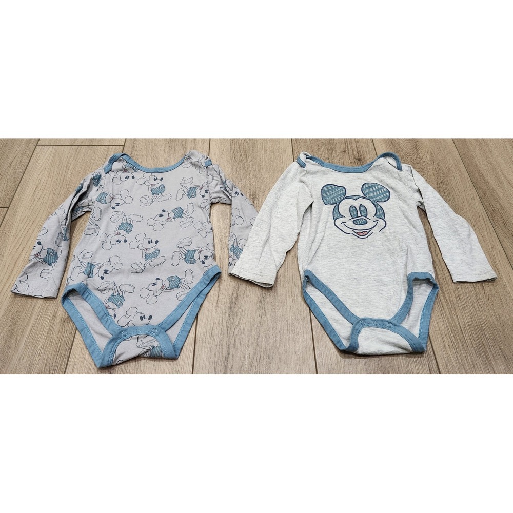 Disney Baby Mickey Mouse Long Sleeve Bodysuit Set Gray Blue 24 Months‎ 2 Pack